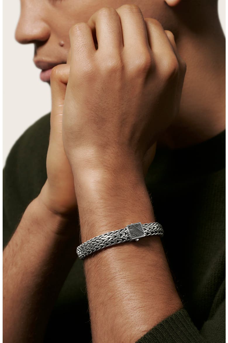 Men's Classic Chain Large Flat Chain 11mm Bracelet with Damascus Steel, Alternate, color, SILVER/ STEEL