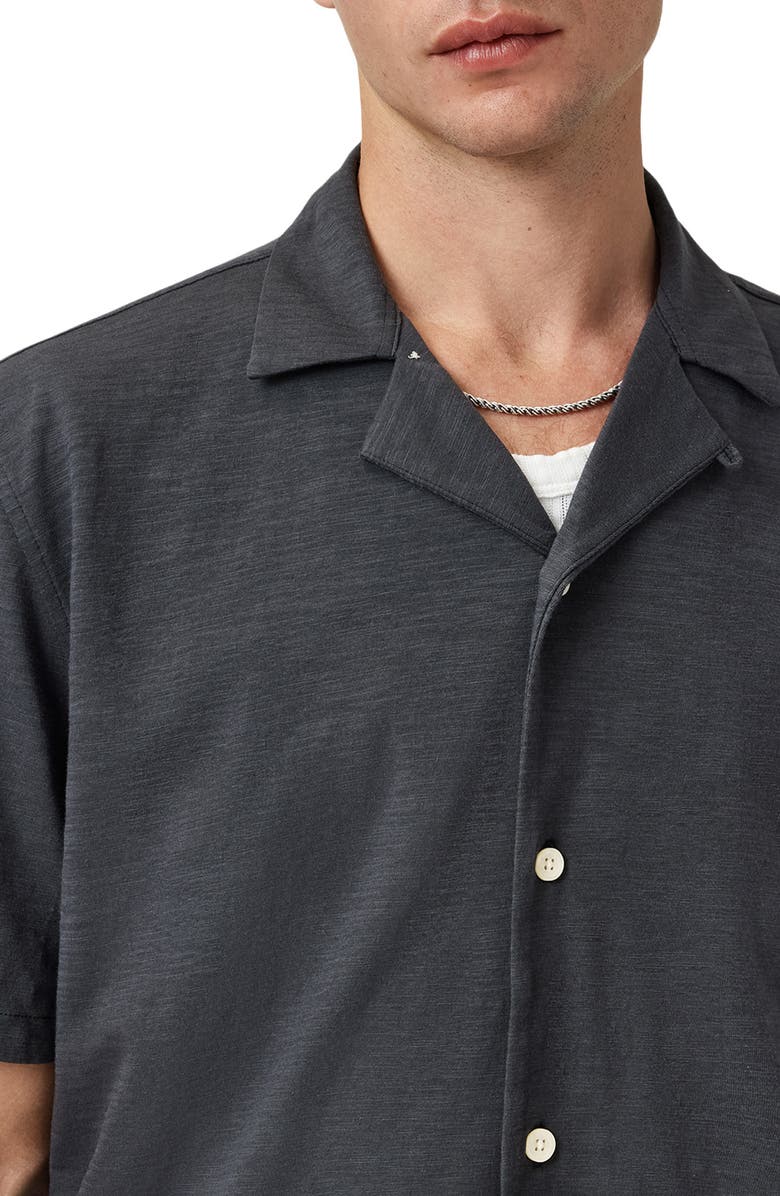 AllSaints Robson Knit Cotton Camp Shirt, Alternate, color, Phantom Blue