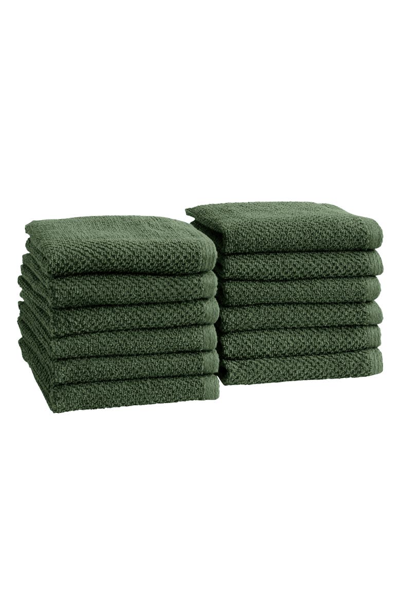 Woven & Weft Set of 12 Textured Washcloths, Main, color, Forest Green