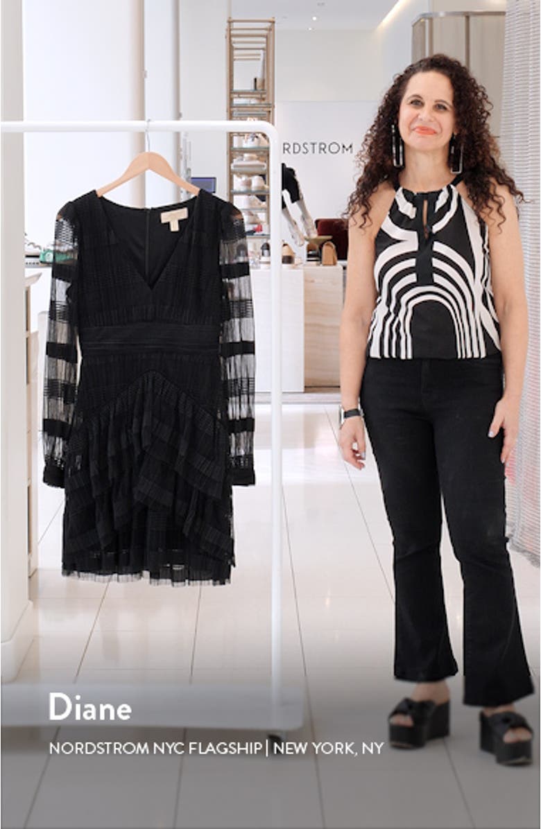 Textured Stripe Long Sleeve Tiered Cocktail Dress, sales video thumbnail