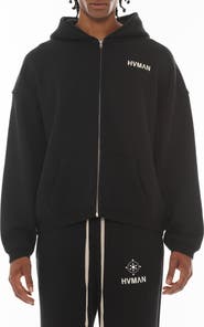 Cult of Individuality Imitation Pearl Embellished Zip-Up Graphic Hoodie