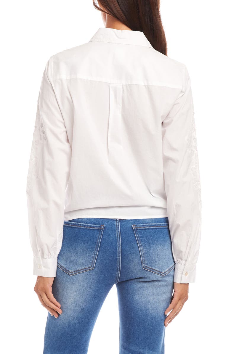 Karen Kane Tie Front Embroidered Button-Up Shirt, Alternate, color, Off White