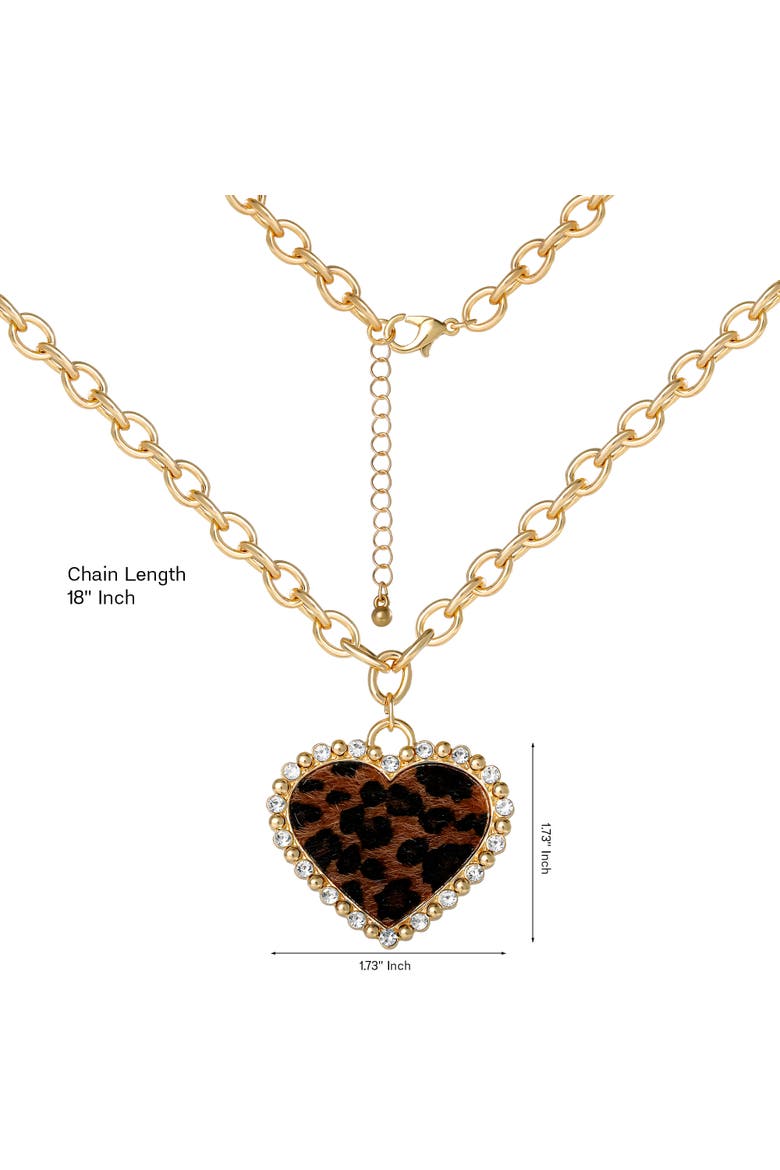 Chunky Heart Necklace for Women with Cheetah Print and Pave Crystals, 18"+2" Heart Pendant Necklace, Alternate, color, Gold-Tone