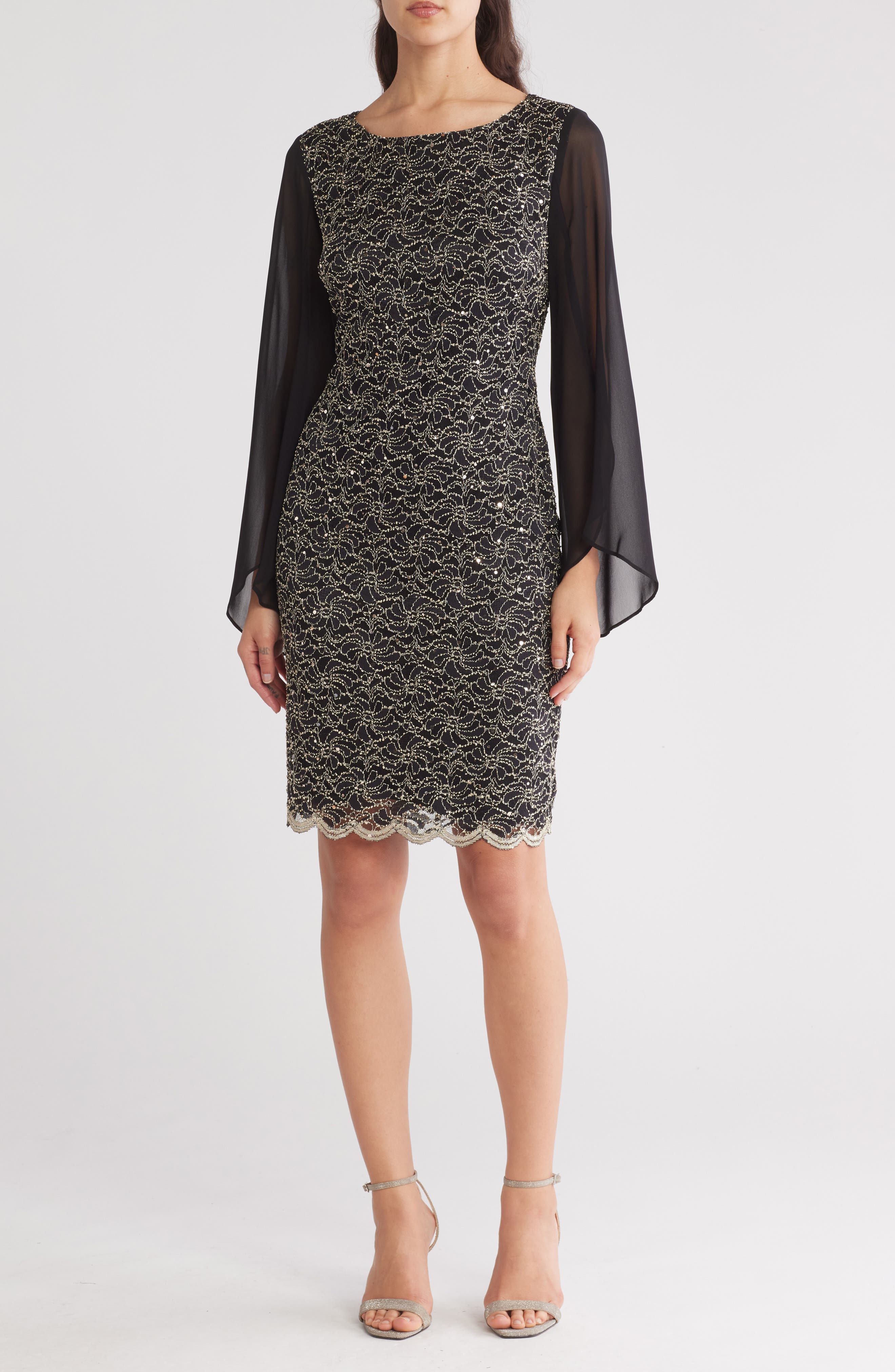 Connected Apparel Cape Sleeve Lace Shift Dress