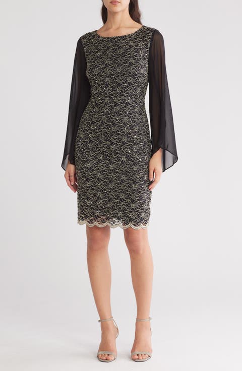 Cape Sleeve Lace Shift Dress