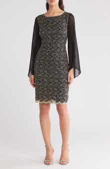 Connected Apparel Cape Sleeve Lace Shift Dress