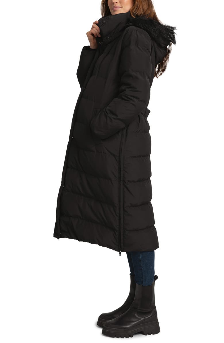 Seraphine Belted Maternity Puffer Jacket with Removable Faux Fur Trim Hood, Alternate, color,