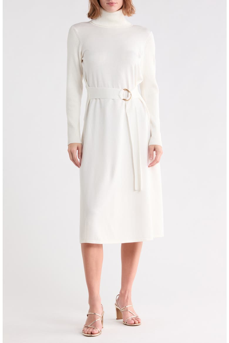 Turtleneck Long Sleeve Belted Sweater Dress, Main, color, CREAM