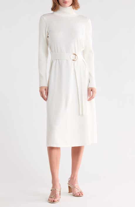 Turtleneck Long Sleeve Belted Sweater Dress