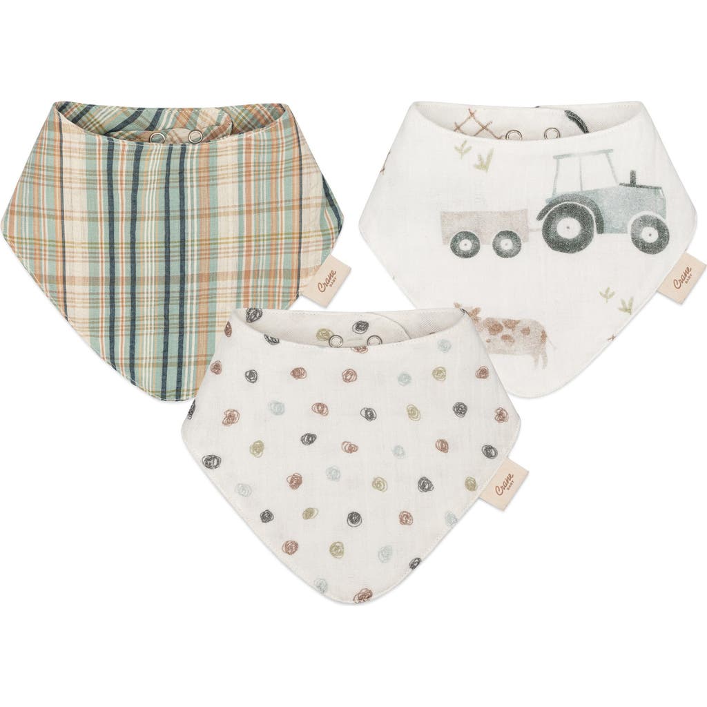 Crane Baby Tractor Assorted 3-pack Cotton Bibs Set In Green