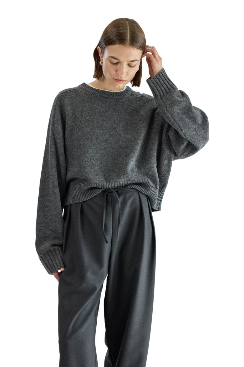 Waist Tie Wool Trousers, Alternate, color, Charcoal