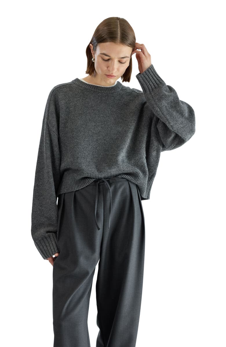 Almina Concept Waist Tie Wool Trousers, Alternate, color, Charcoal