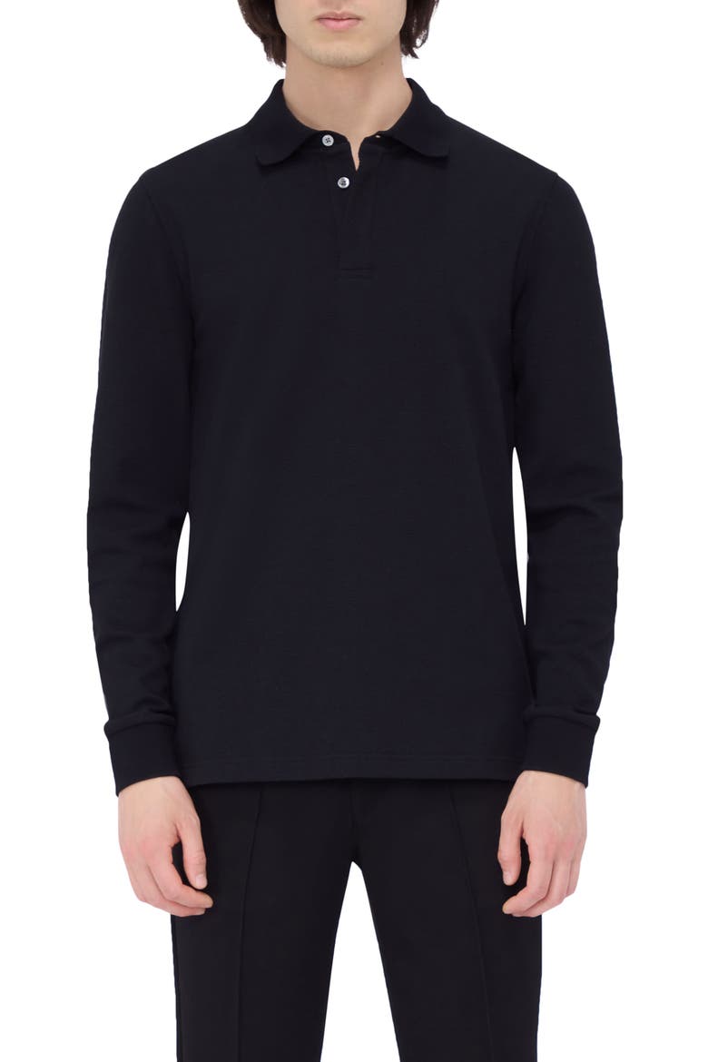 Honeycomb Knit Long Sleeve Polo, Main, color, BLACK
