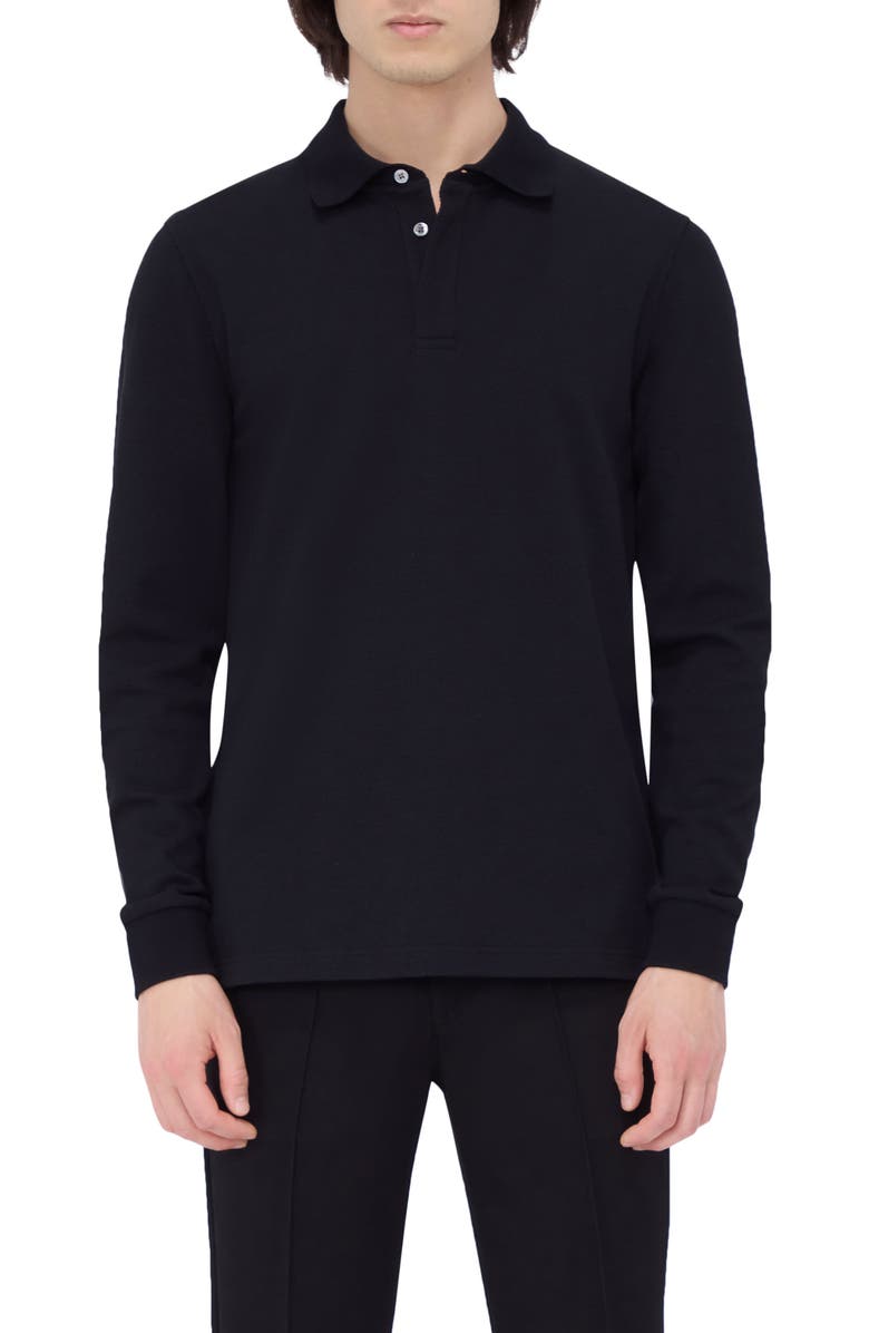 Bugatchi Honeycomb Knit Long Sleeve Polo, Main, color, Black