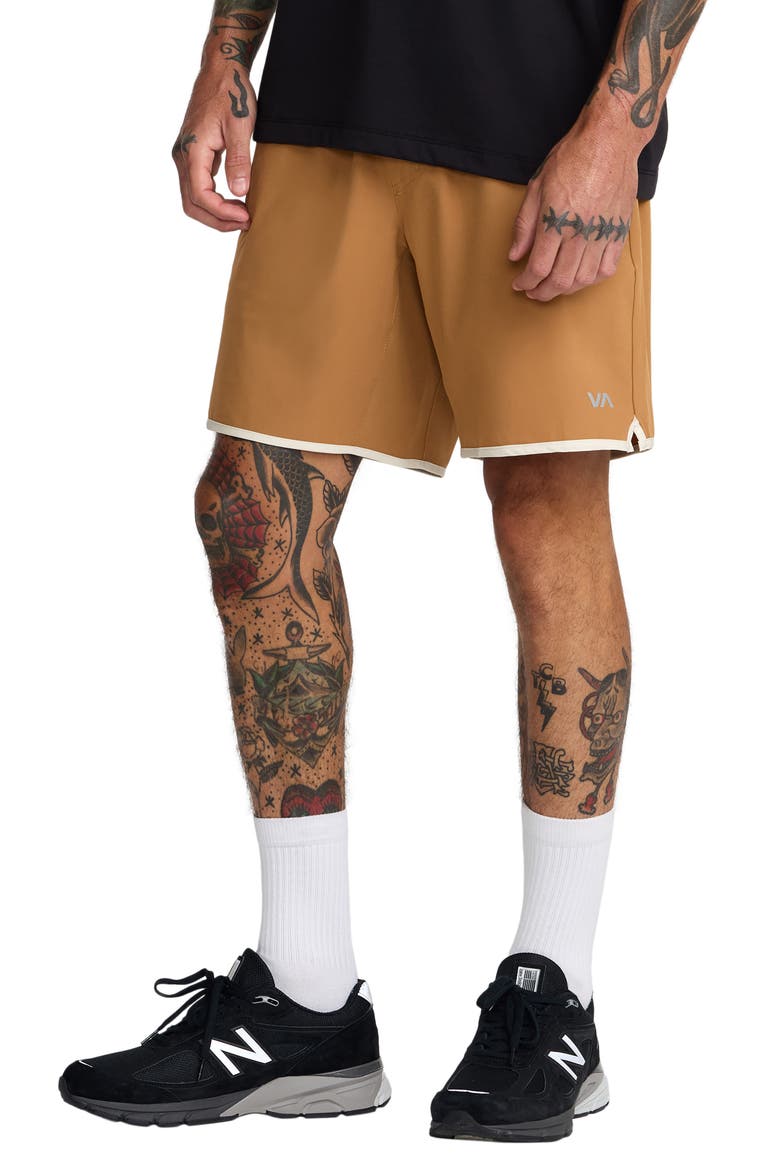 Yogger Stretch Contrast Shorts, Alternate, color, CAMEL