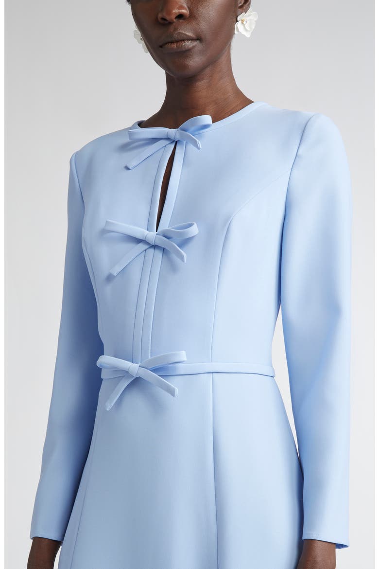 Pleated Triple Bow Cutout Long Sleeve Gown, Alternate, color, SKY BLUE
