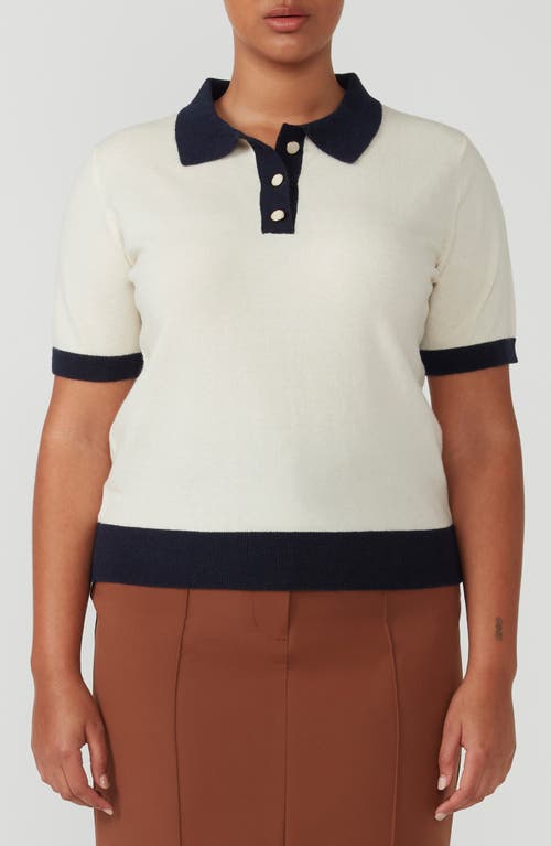 Estelle Romeo Contrast Knit Top In Cream/navy