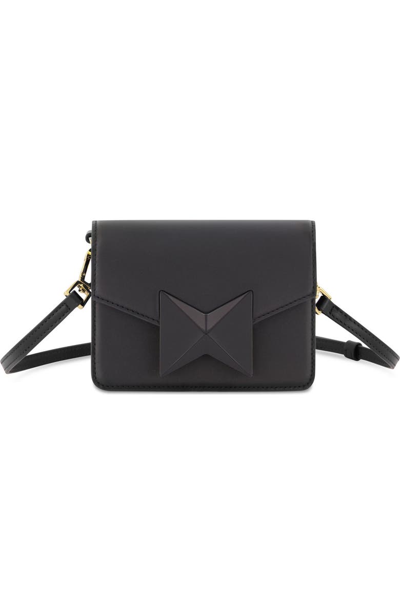 Mac Duggal Mini Leather Gold Strap Crossbody Bag, Main, color, Black