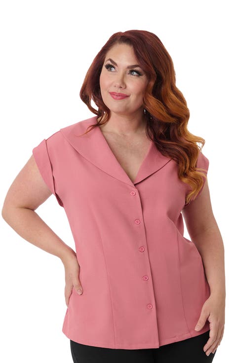 Plus Size 1960s Twill Sleeveless Blouse