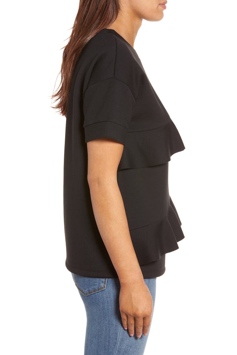 Ruffle Front Neopene Sweatshirt, Alternate, color, BLACK