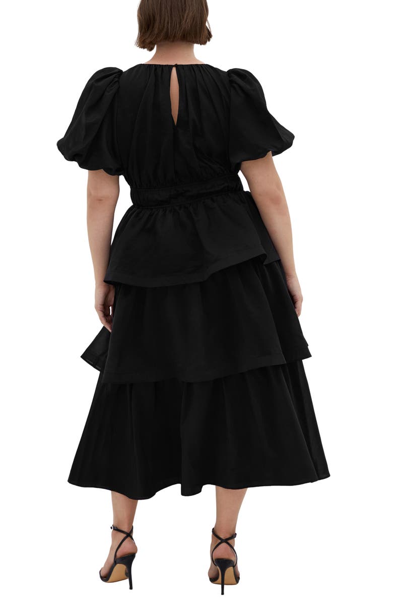 City Chic Heavenly Tiered Puff Sleeve Midi Dress, Alternate, color, 