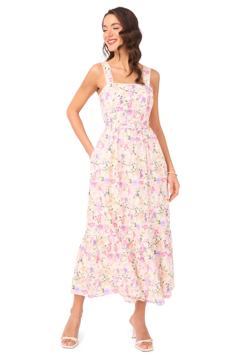 CeCe Floral Midi Sundress, Alternate, color, New Ivory