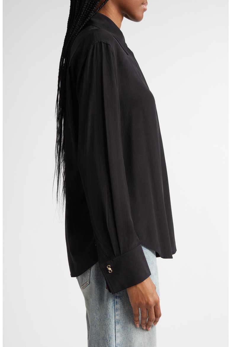 Arabella Silk Button-Up Shirt, Alternate, color, BLACK