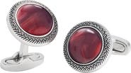 Link Up Burgundy Gemstone Round Cufflinks with Antique Silver Braided Border