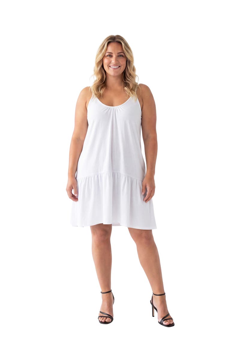 24seven Comfort Apparel Curvy Essential Scoop Neck Spaghetti Strap Pocket A-Line Mini Dress, Main, color, White