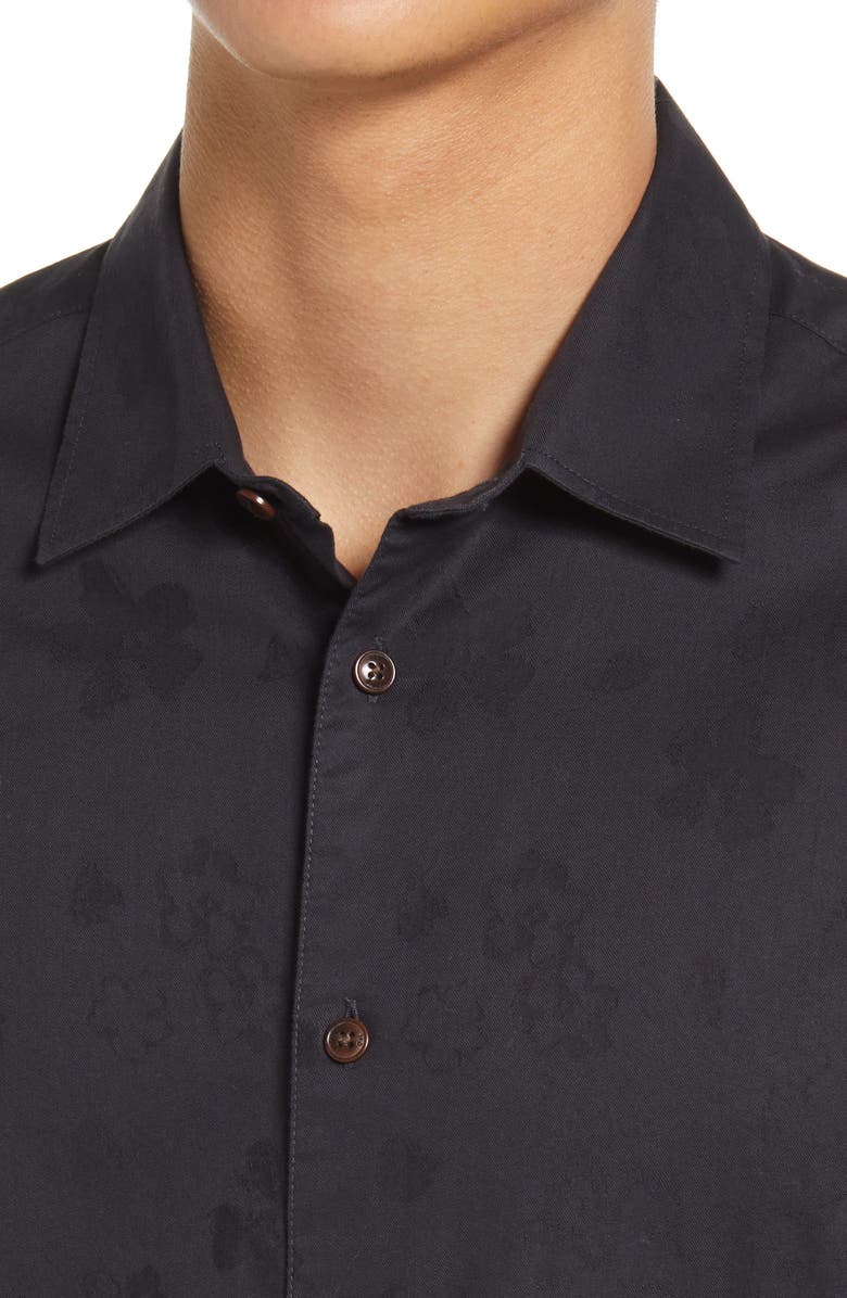 Ted Baker London Nested Floral Jacquard Long Sleeve Button-Up Shirt, Alternate, color, 