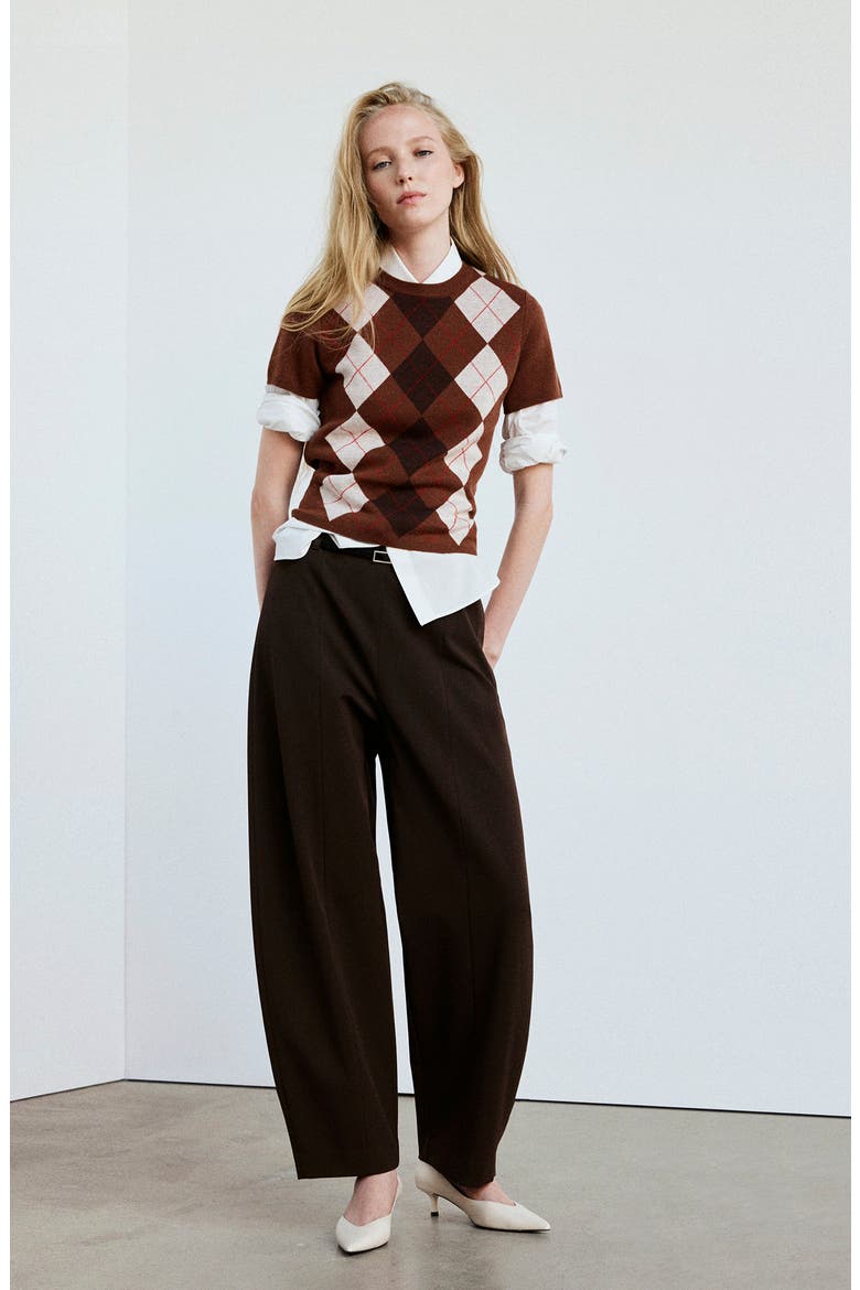 Balloon Crop Pants with Buckle Belt, Alternate, color, BROWN