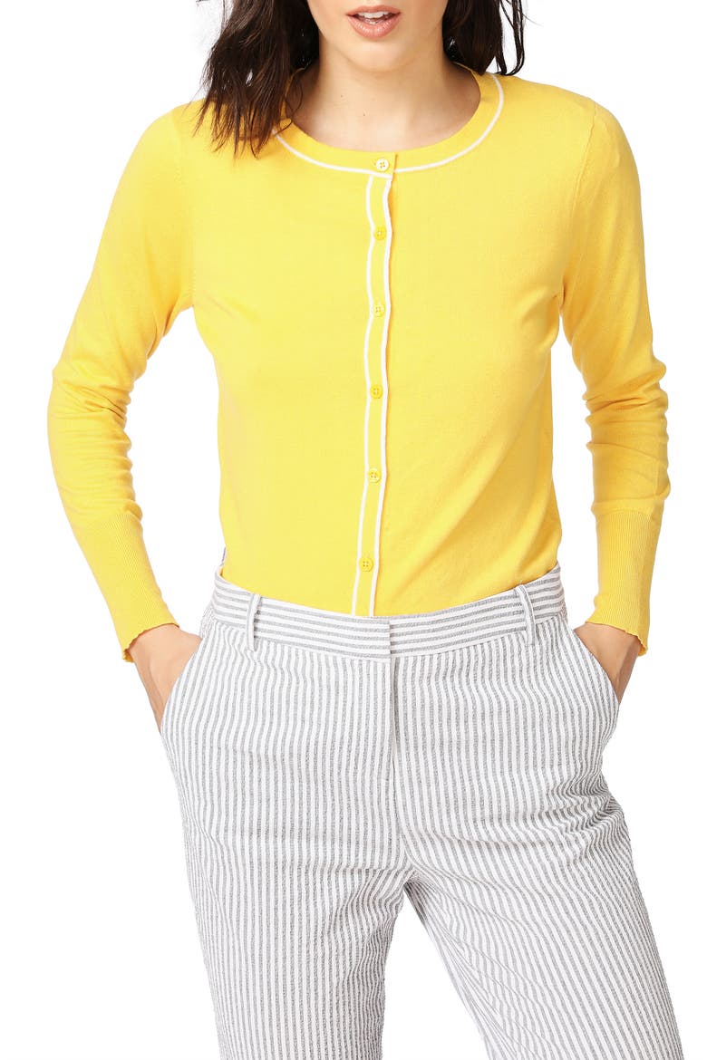 Light Luxe Tipped Cotton & Silk Cardigan, Alternate, color, CANARY GOLD