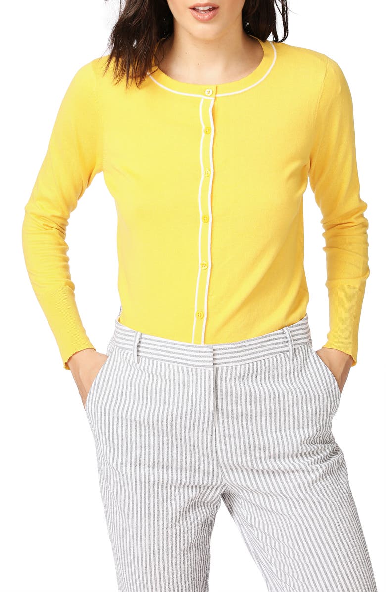 Court & Rowe Light Luxe Tipped Cotton & Silk Cardigan, Alternate, color, Canary Gold