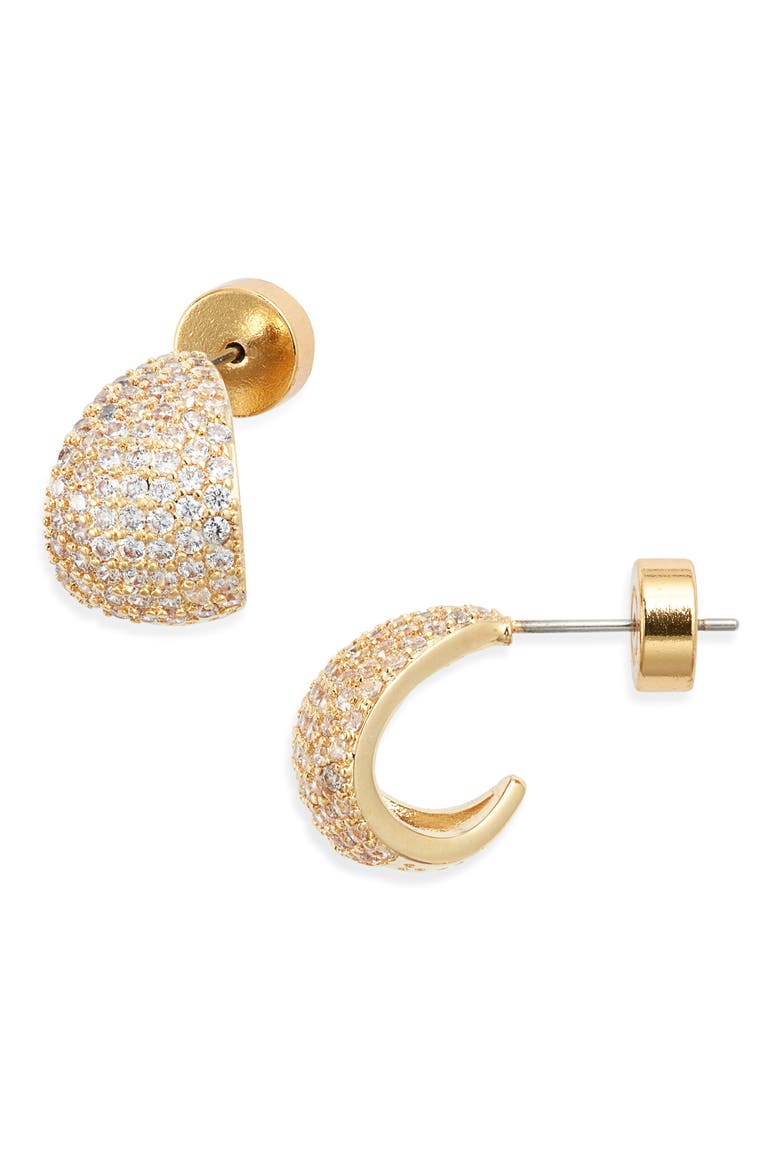 Pavé Huggie Hoop Earrings, Main, color, CLEAR- GOLD