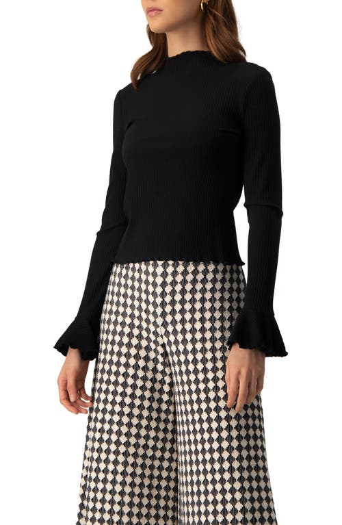 Ivonne Ribbed Long-sleeve Top With Flared Cuffs In Black