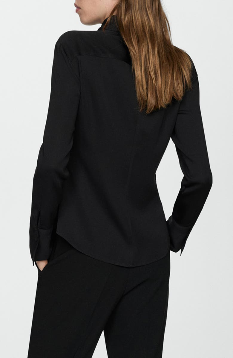 MANGO Fluid Long Sleeve Button-Up Shirt, Alternate, color, Black