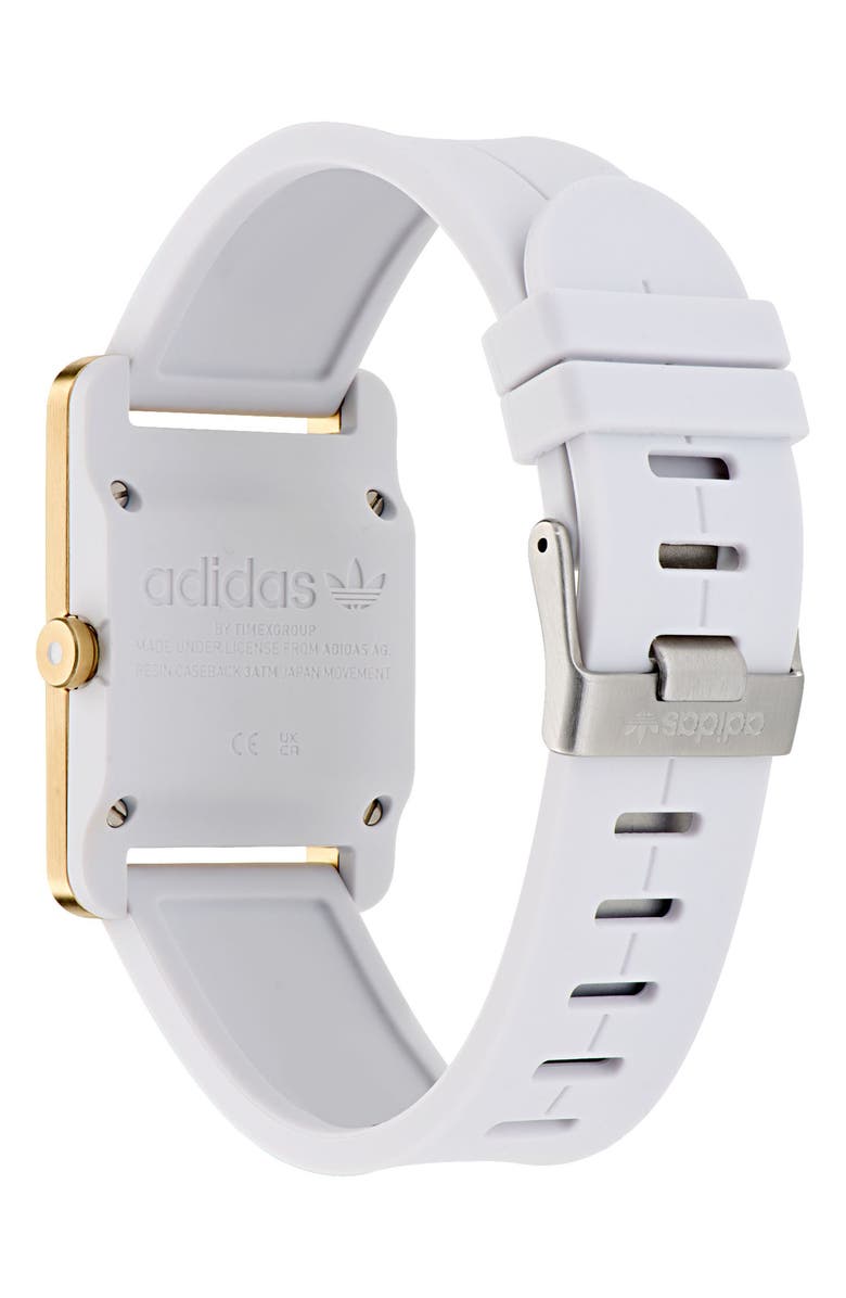 adidas Rectangular Dial Silicone Strap Watch, 31mm, Alternate, color, White