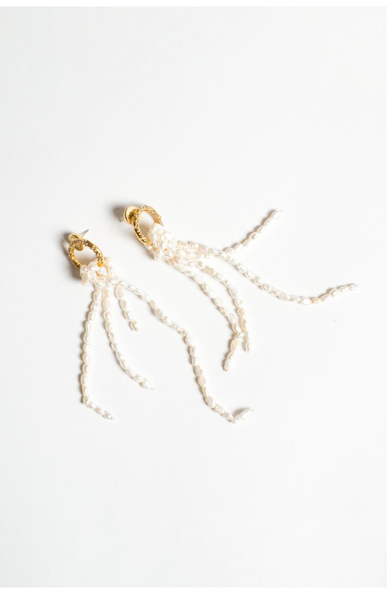 Classicharms Nina Gold Hoop Bead Pearl Tassel Earrings, Main, color, Gold