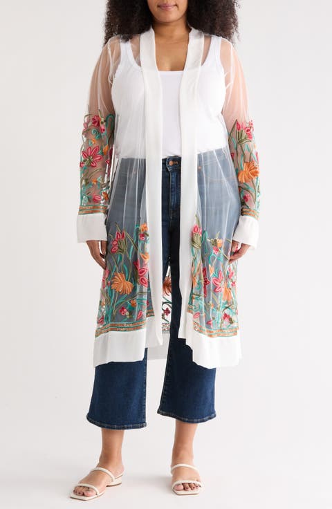 Floral Embroidered Mesh Duster (Plus)