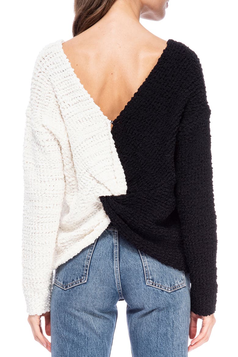 Popcorn Twist Back Sweater, Alternate, color, IVORY/ BLACK