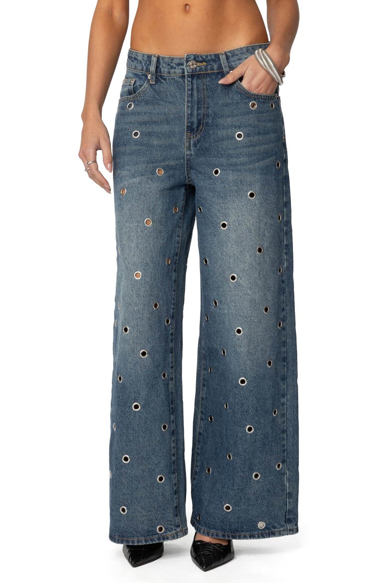 Jainie Grommet Low Rise Jeans, Main, color, BLUE-WASHED