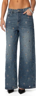 EDIKTED Jainie Grommet Low Rise Jeans
