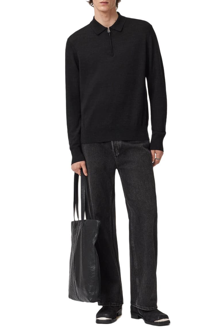 Albany Merino Wool Quarter Zip Polo, Alternate, color, CINDER BLACK