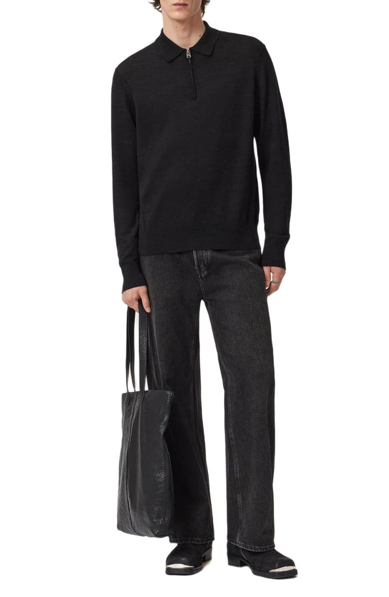 AllSaints Albany Merino Wool Quarter Zip Polo, Alternate, color, Cinder Black