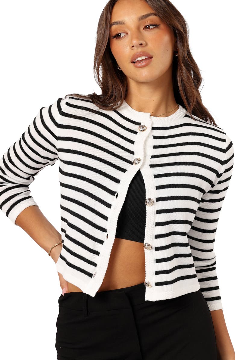 Petal & Pup Cynthia Stripe Crop Cardigan, Alternate, color, Black/ Cream