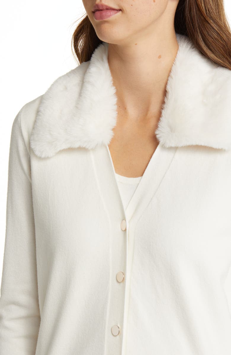 Anne Klein Faux Fur Trim Cardigan, Alternate, color, 