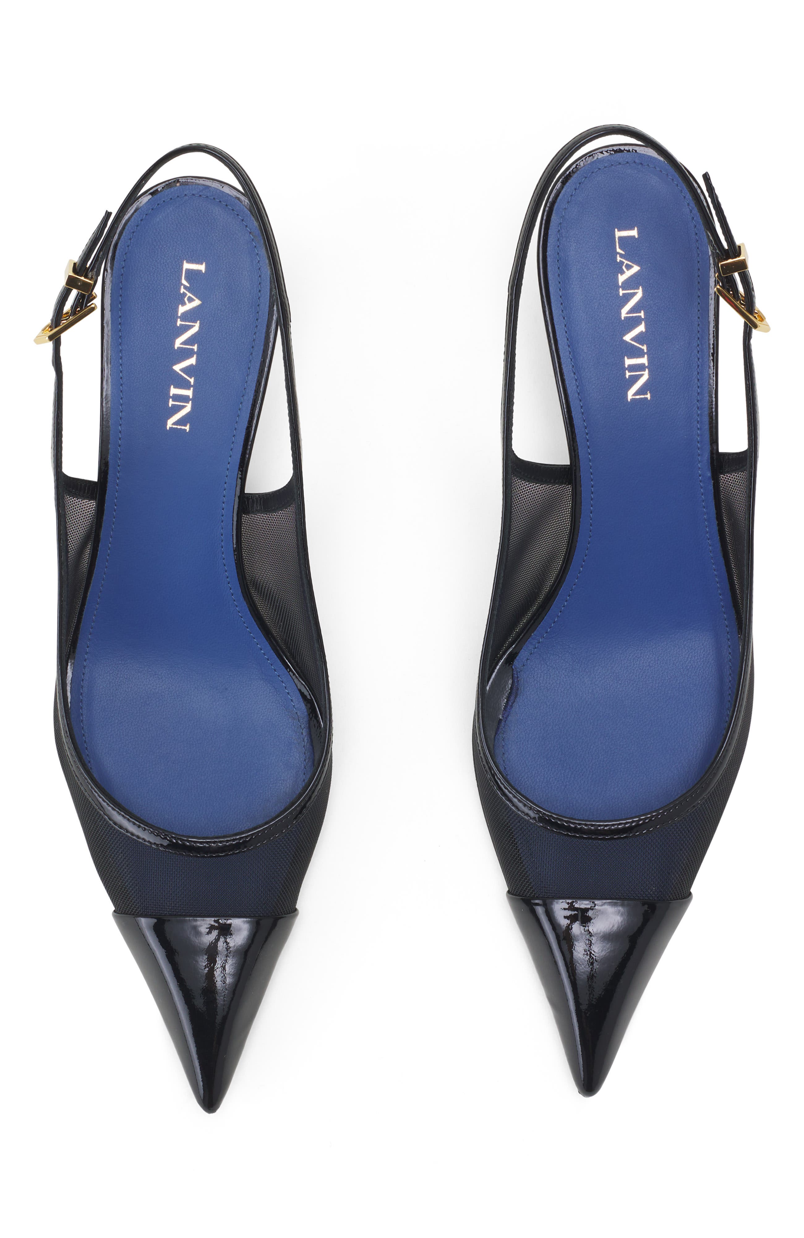 Lanvin Nocturne Slingback In Mesh And Patent Leather, Alternate, color, Black
