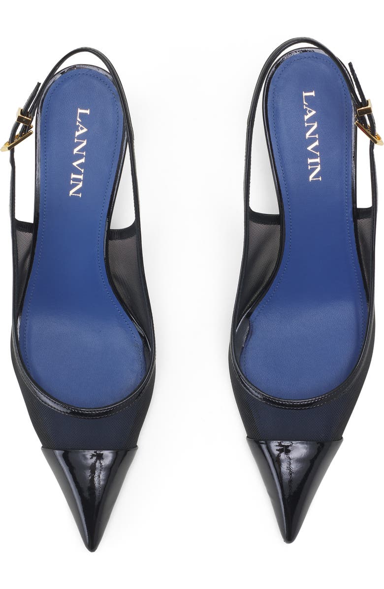 Lanvin Nocturne Slingback In Mesh And Patent Leather, Alternate, color, Black