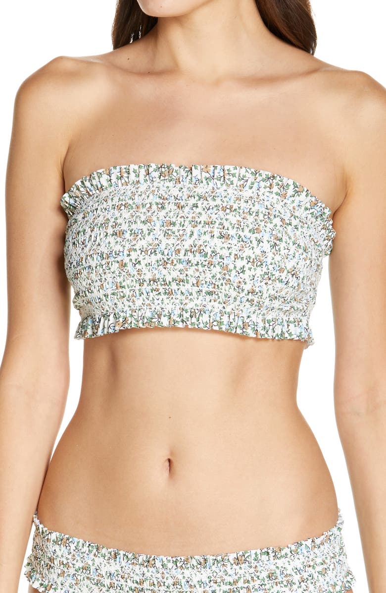 Tory Burch Costa Smocked Bandeau Bikini Top, Main, color, 