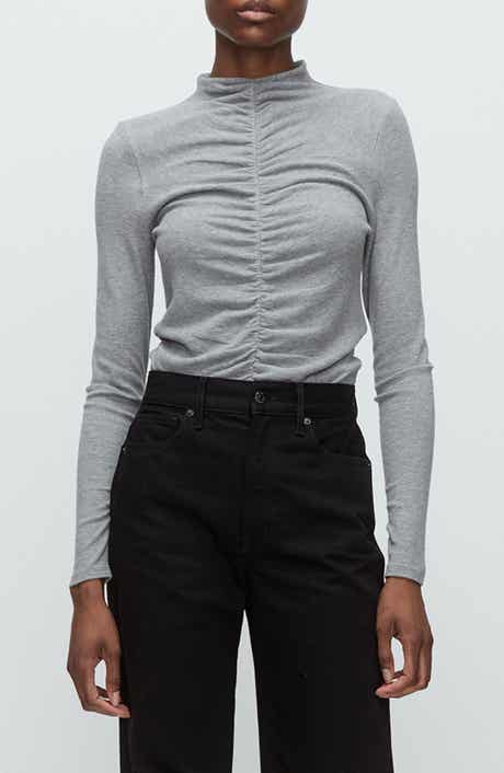 Veronica Beard Theresa Ruched Funnel Neck Top